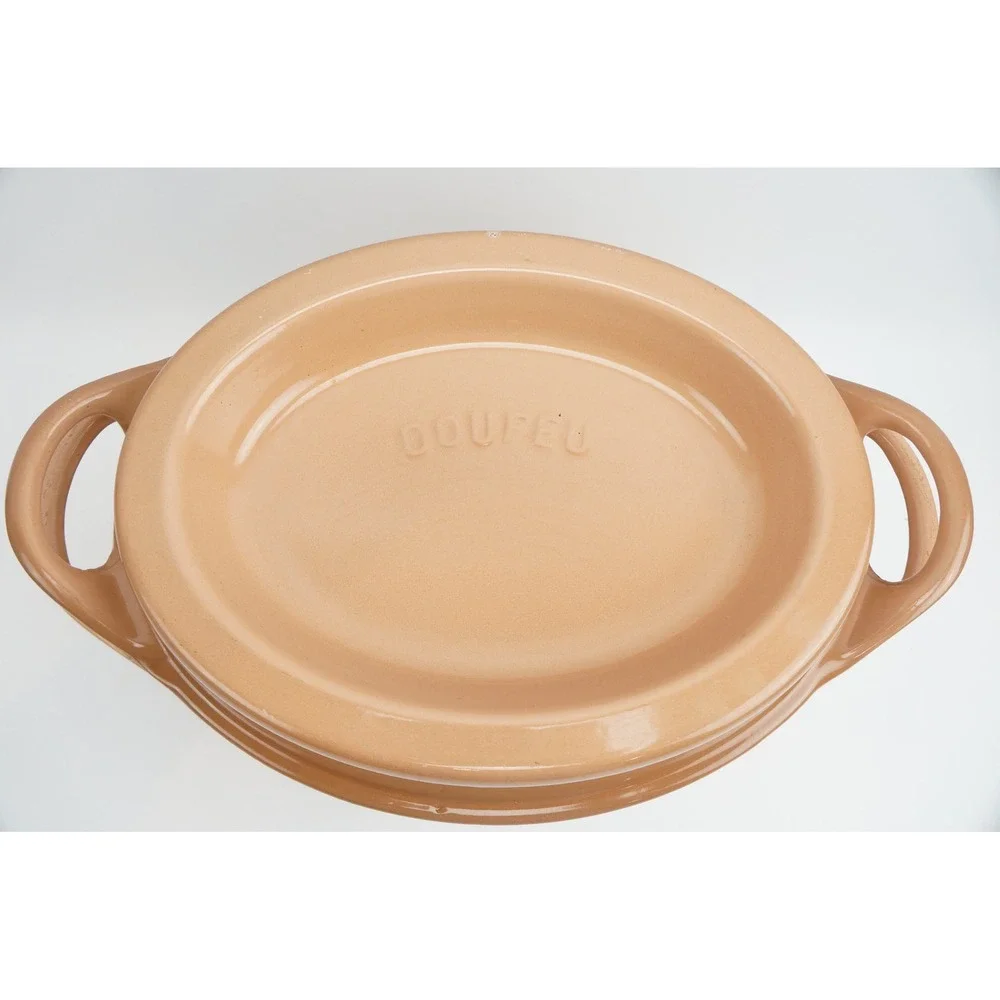 Cousances Doufeu Dutch Oven 16 Tan Enamel Cast Iron France Good